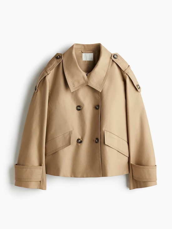 H&M Jackets & Blazers - H&M Women's Double-Breasted Short Trench Coat - Tan